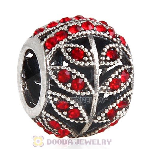 Sterling Silver Sparkling Leaves Bead with Light Siam Austrian Crystal