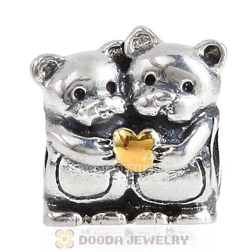 Gold Plated Heart Sterling Silver Bear Hug Charm Beads