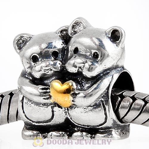 Gold Plated Heart Sterling Silver Bear Hug Charm Beads