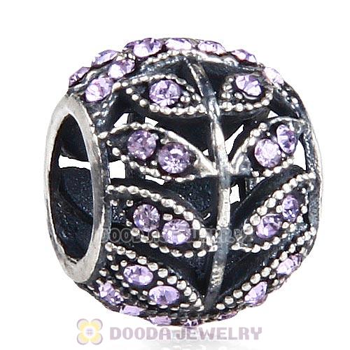 Sterling Silver Sparkling Leaves Bead with Violet Austrian Crystal