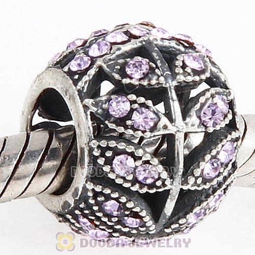 Sterling Silver Sparkling Leaves Bead with Violet Austrian Crystal