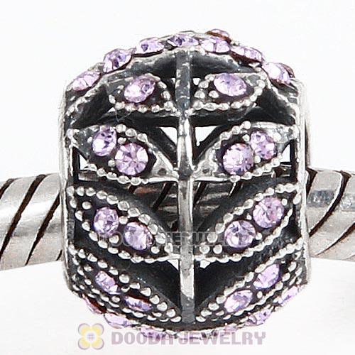 Sterling Silver Sparkling Leaves Bead with Violet Austrian Crystal