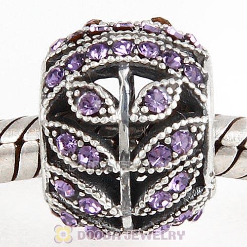 Sterling Silver Sparkling Leaves Bead with Tanzanite Austrian Crystal