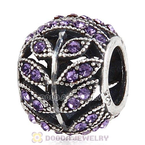 Sterling Silver Sparkling Leaves Bead with Tanzanite Austrian Crystal