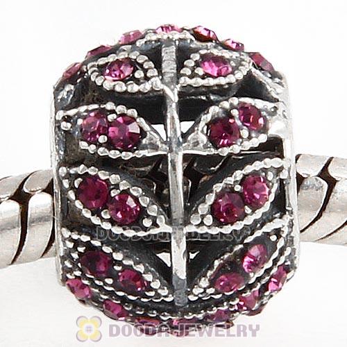 Sterling Silver Sparkling Leaves Bead with Amethyst Austrian Crystal