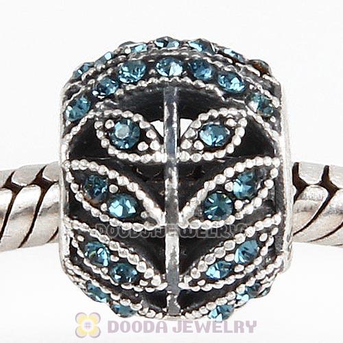 Sterling Silver Sparkling Leaves Bead with Montana Austrian Crystal