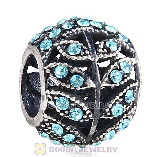 Sterling Silver Sparkling Leaves Bead with Aquamarine Austrian Crystal