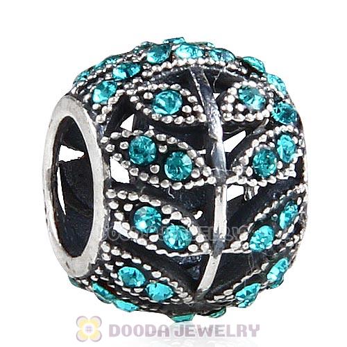 Sterling Silver Sparkling Leaves Bead with Blue Zircon Austrian Crystal