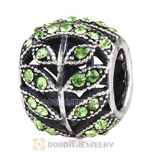 Sterling Silver Sparkling Leaves Bead with Peridot Austrian Crystal