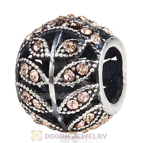 Sterling Silver Sparkling Leaves Bead with Light Peach Austrian Crystal
