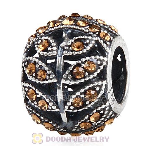Sterling Silver Sparkling Leaves Bead with Smoked Topaz Austrian Crystal