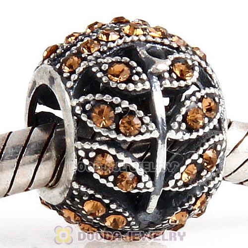 Sterling Silver Sparkling Leaves Bead with Smoked Topaz Austrian Crystal