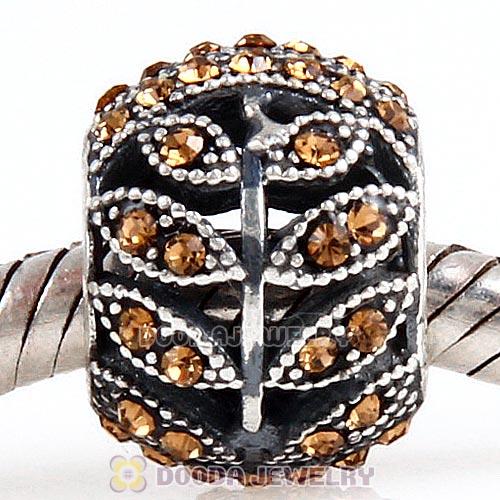Sterling Silver Sparkling Leaves Bead with Smoked Topaz Austrian Crystal