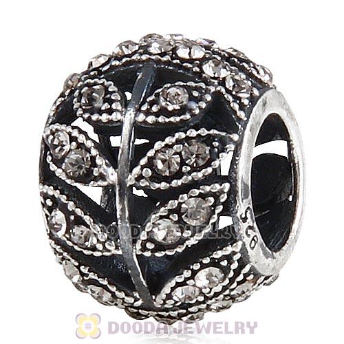 Sterling Silver Sparkling Leaves Bead with Black Diamond Austrian Crystal