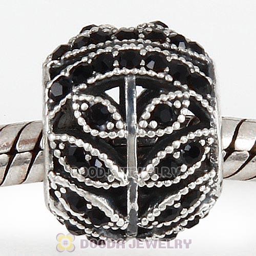 Sterling Silver Sparkling Leaves Bead with Jet Austrian Crystal