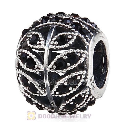 Sterling Silver Sparkling Leaves Bead with Jet Austrian Crystal