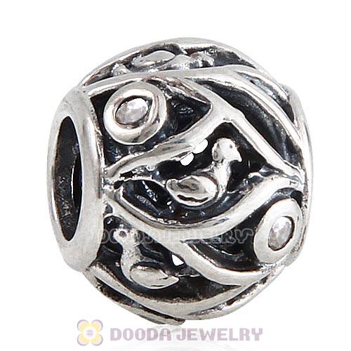 Antique Sterling Silver Birds of a Feather Beads with Clear CZ Stone