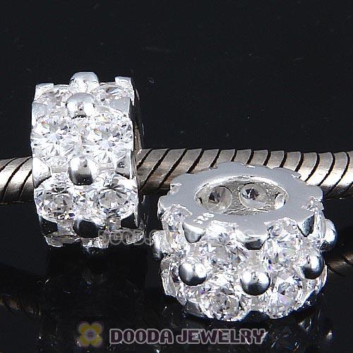Sterling Silver European Style Beads with Clear CZ Stone