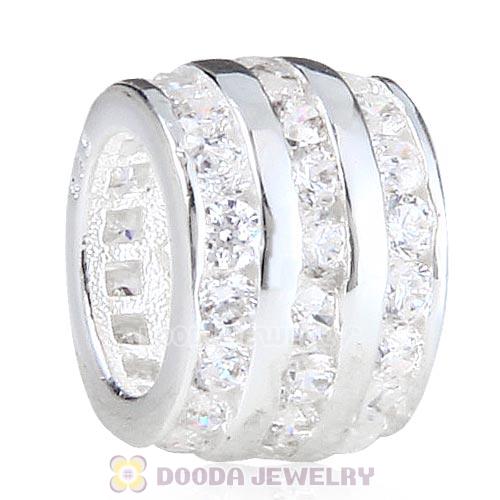 Sterling Silver European Style Beads with Clear CZ Stone