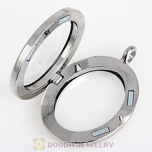 Platinum Plated Alloy Glass Floating Locket Oval Pendant White Face