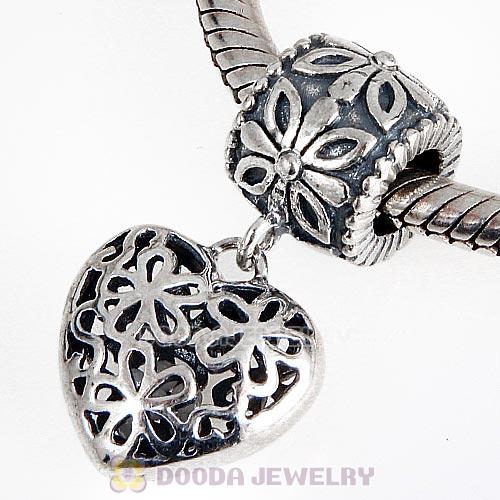 European Style Sterling Silver Dangle Flower Heart Charm Beads
