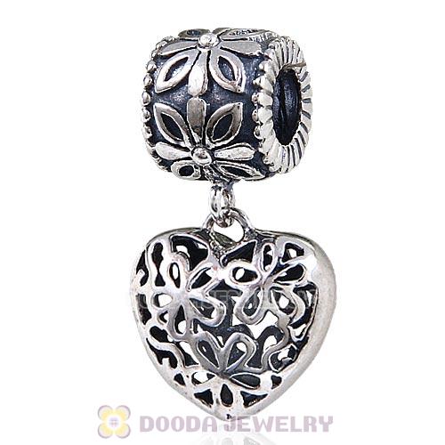 European Style Sterling Silver Dangle Flower Heart Charm Beads