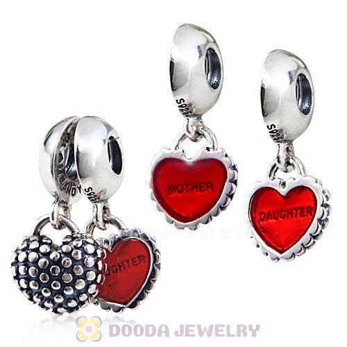 Sterling Silver Dangle Mother and Daughter Red Enamel Charm with Screw