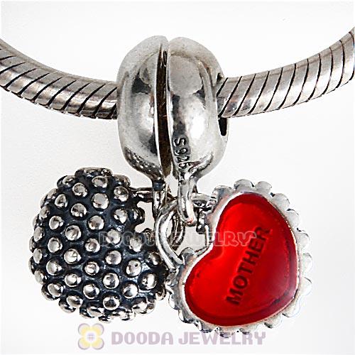 Sterling Silver Dangle Mother and Daughter Red Enamel Charm with Screw