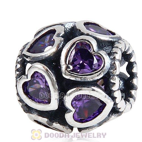 European Style Sterling Silver Love All Around Beads with Purple CZ Stone