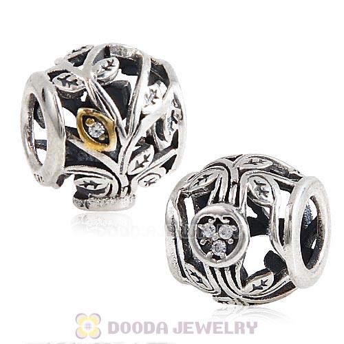 Gold Plated Sterling Silver Family Tree Beads with Clear CZ Stone