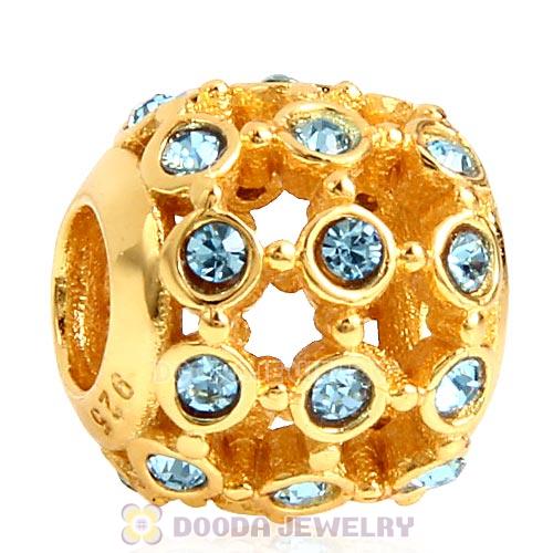 Gold Plated Sterling Silver In the Spotlight Bead with Aquamarine Austrian Crystal