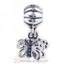 Sterling Silver Dangle Butterfly Charm Beads with Screw
