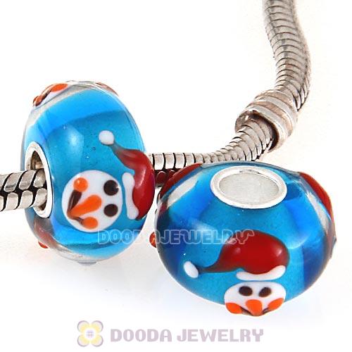 Handmade Christmas Snowman Glass Beads in 925 Silver Core