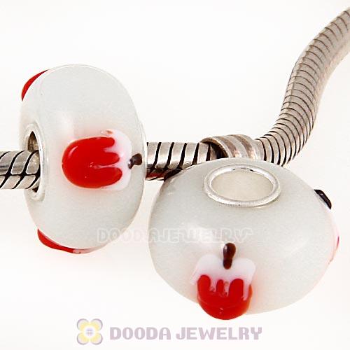 Handmade Christmas Strawberry Pudding Glass Beads in 925 Silver Core