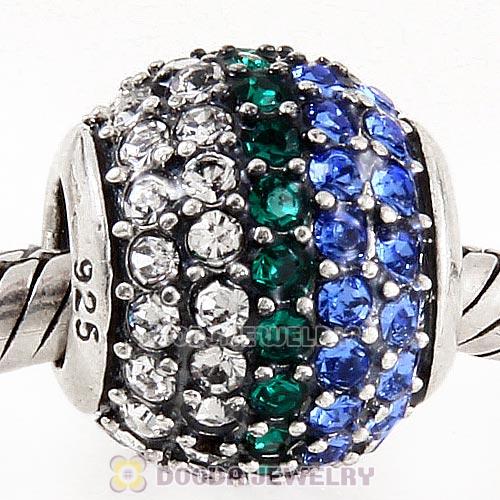 Sterling Silver Pave Lights with White Emerald Sapphire Austrian Crystal Charm