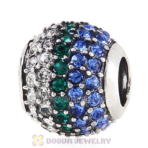 Sterling Silver Pave Lights with White Emerald Sapphire Austrian Crystal Charm