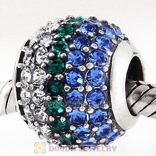 Sterling Silver Pave Lights with White Emerald Sapphire Austrian Crystal Charm