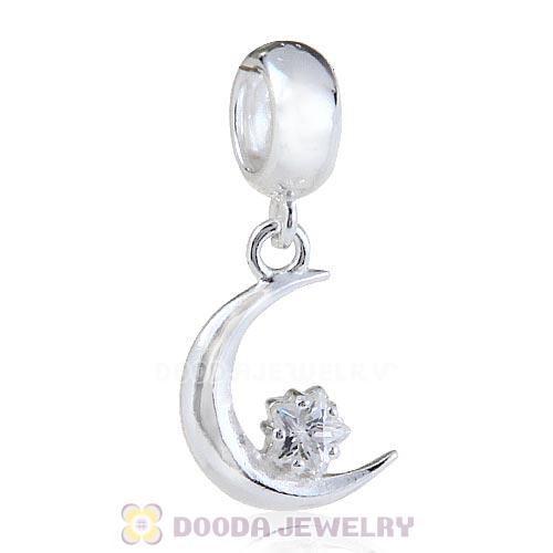 European Style Sterling Silver Dangle Moon and Star Beads with CZ Stone