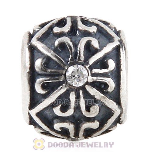 Antique Sterling Silver European Beads with Clear CZ Stone