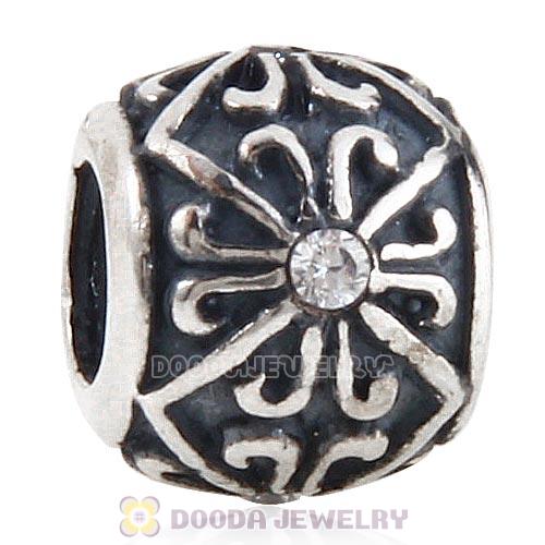 Antique Sterling Silver European Beads with Clear CZ Stone