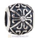 Antique Sterling Silver European Beads with Clear CZ Stone