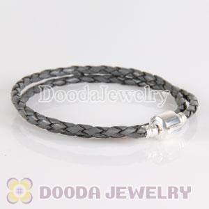 40cm Charm Jewelry Double Gray Braided Leather Bracelet