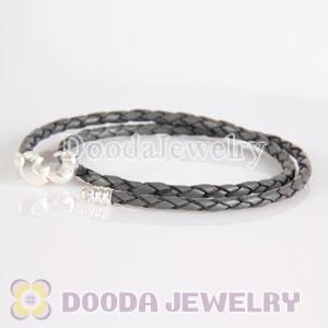 40cm European Style Double Gray Braided Leather Bracelet