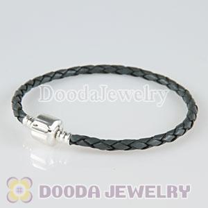 22cm European Style Single Gray Braided Leather Bracelet