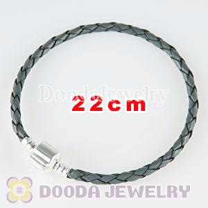22cm Charm Jewelry Single Gray Braided Leather Bracelet