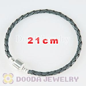 21cm Charm Jewelry Single Gray Braided Leather Bracelet