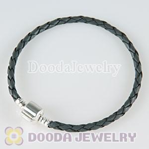 18cm European Style Single Gray Braided Leather Bracelet