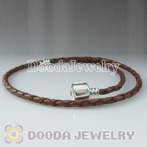 40cm European Style Double Brown Braided Leather Bracelet