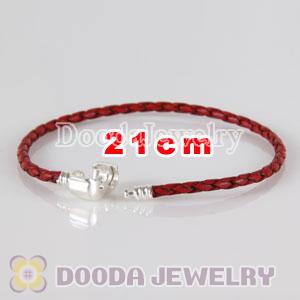 21cm European Style Single Red Braided Leather Bracelet