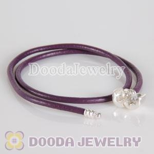 44cm European Slippy Purple Leather Necklace without stamped on Clip